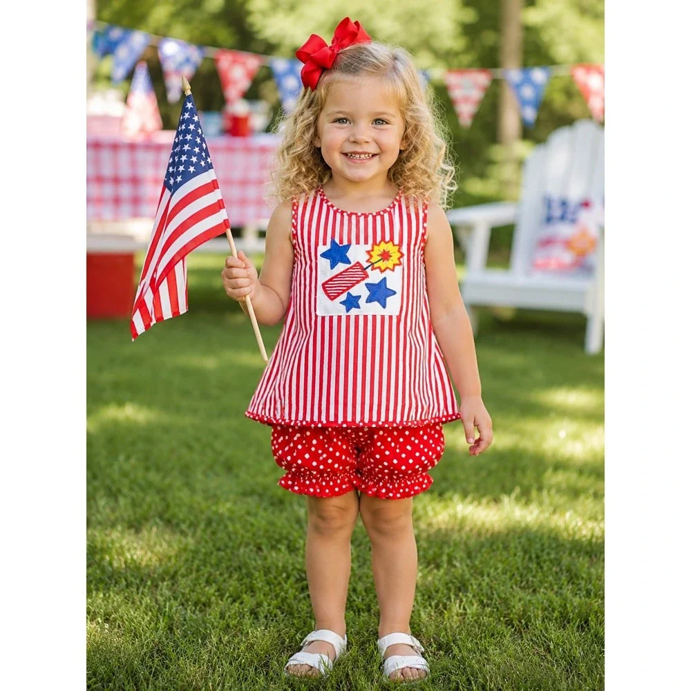 Vintage 90s Hearts Designs USA‎ Patriotic 3T Bloomers Set Firecracker July 4th